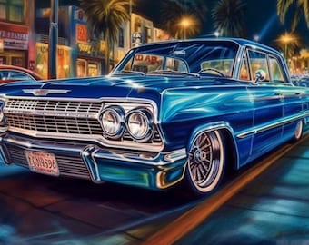 Chevrolet Impala Lowrider 1962 1963 1964 Chevy Low Rider Car Poster Art Printable Digital Download svg png jpg pdf