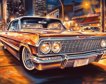 1963 1964 Chevrolet Impala Lowrider Car Wall Art Poster Printable Digital Download svg png jpg pdf