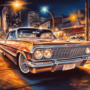 1963 1964 Chevrolet Impala Lowrider Car Wall Art Poster Printable Digital Download svg png jpg pdf
