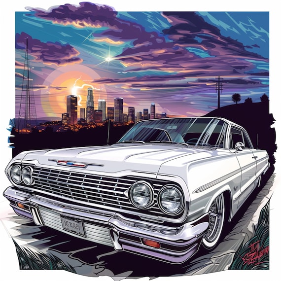 White 1962 1963 1964 Chevrolet Impala Lowrider Art Low Rider