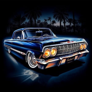 Blue 1963 1964 Chevrolet Impala Lowrider Art Chevy Low Rider Wall Poster Artwork T-Shirt Design Printable Digital Download svg png jpg pdf