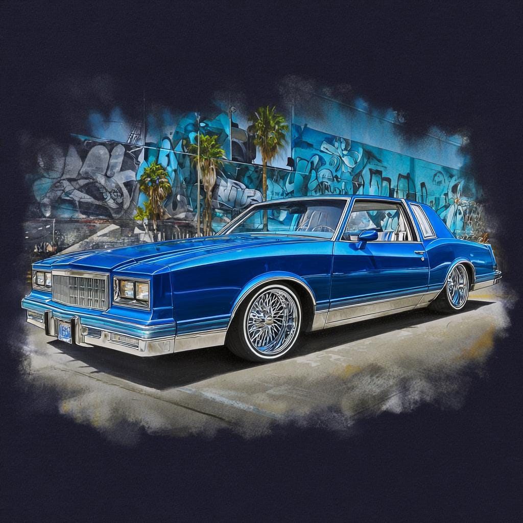 Blue Chevrolet Monte Carlo Lowrider Art Low Rider Chevy Wall
