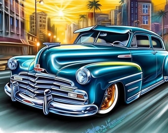 Lowrider Art 1948 Chevrolet Fleetline Fleetmaster Deluxe Low Rider Bomb Poster da parete