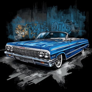 Convertible 1963 1964 Chevrolet Impala Lowrider Art Chevy Low Rider Wall Poster T-Shirt Design Printable Digital Download svg png jpg pdf