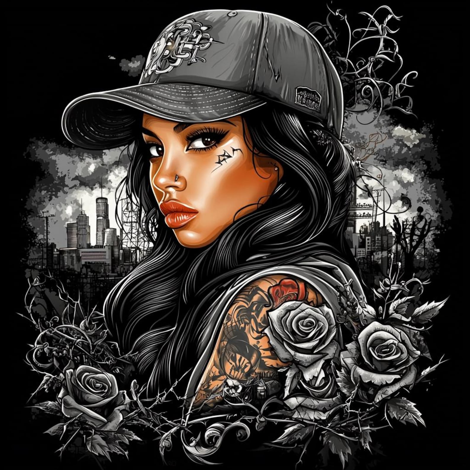 Lowrider Art Low Rider Girl Poster Wall Art Purple Roses Digital ...