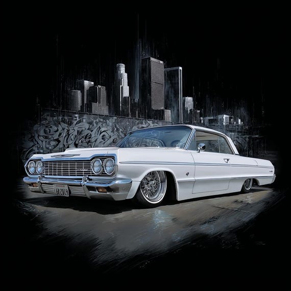 White 1964 Chevrolet Impala Lowrider Art Low Rider Chevy Wall