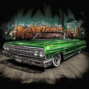 Convertible 1963 1964 Chevrolet Impala Lowrider Art Chevy Low Rider Wall Poster T-Shirt Design Printable Digital Download svg png jpg pdf