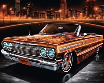 Convertible 1963 1964 Chevrolet Impala Lowrider Art Chevy Low Rider Wall Poster Artwork