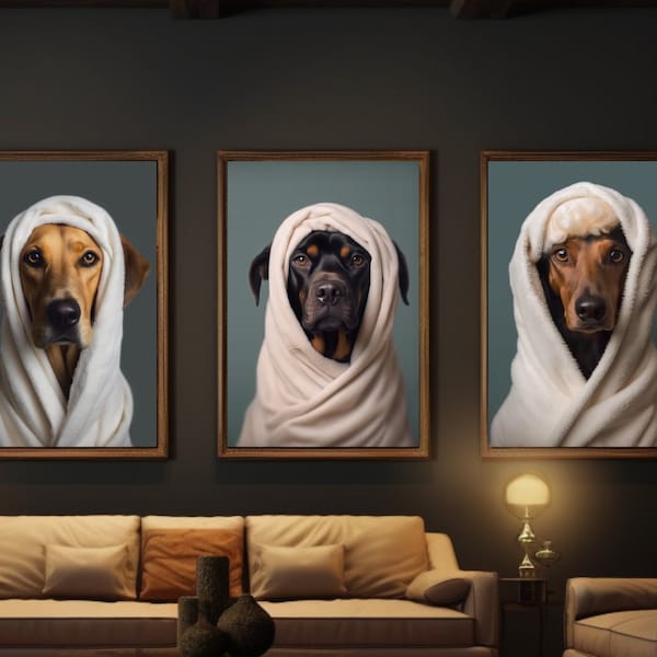 Portrait d’animal de compagnie personnalisé de chien dans les toilettes Funny Pet Portrait Pet Customizaton Kids Bathroom Wall Art Personnalisé Chat Chien Cadeau Chat dans les toilettes