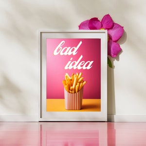 Bad Idea 70s Art Print Retro Character, Trendy Retro Aesthetic Maximalist Wall Art, Pink Preppy Wall Art Dorm Decor, Preppy Y2K Room Decor