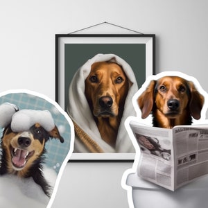 Custom Pet Portrait of Dog in Toilet Funny Pet Portrait Pet Customizaton Kids Bathroom Wall Art Personalized Cat Dog Gift Cat in Toilet