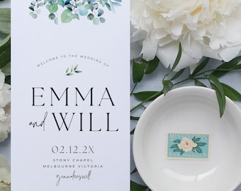 Editable Serene Eucalyptus Wedding Program Template , Modern Wedding Program, Minimal Wedding Program, Folded Program Wedding Instant