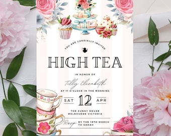 Editable Tea Party Invitation ,Victorian Garden Tea Party, Pink Theme Par-tea Invite Template, Whimsical Tea Party, High Tea Floral