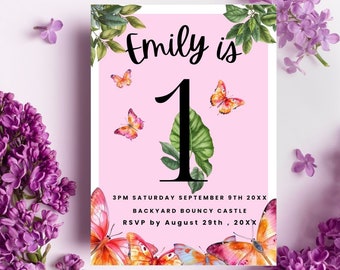 Enchanting Pink Butterfly Party Editable Invitation | Instant Download | DIY Printable