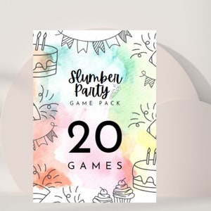 Slumber Party Games ,  Bundle pack , Watercolor , Pastel colors , Editable Template , Instant Download , Sleepover activities