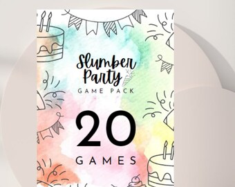 Slumber Party Games ,  Bundle pack , Watercolor , Pastel colors , Editable Template , Instant Download , Sleepover activities