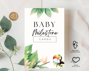 Baby Jungle Milestone Cards - Printable 32 Page Bundle - Baby’s First Weeks, Months & Holidays