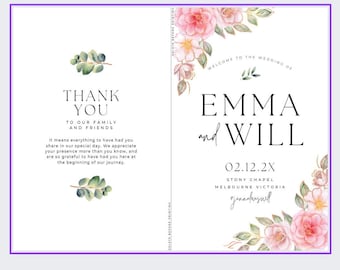 Pastel Pink Hues Wedding Program Template , Modern Wedding Program, Minimal Wedding Program, Folded Program Wedding Instant