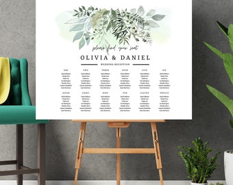 Watercolor Floral Wedding Seating Chart, , Minimalist Wedding Sign, Editable Wedding Sign, Editable Seating Chart Template