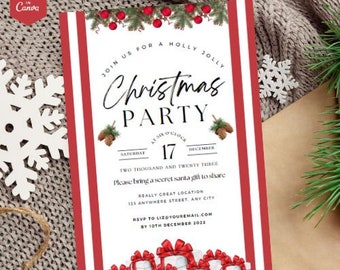 Holly Jolly Red  , Christmas Party Invitation , Instant Download , Gifts , Red ornaments Editable Template , Holiday Party