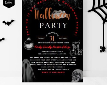 Halloween Scream  , Halloween Party Invitation , Instant Download , Ghost , Skull, Spooky Season , Black Grey  , Costume Party