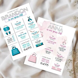 Editable Milestone Board Templates for Boys and Girls | Fully Customizable Duo Pack | Pink/White Watercolor , Blue/ Black Touch