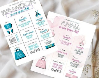 Editable Milestone Board Templates for Boys and Girls | Fully Customizable Duo Pack | Pink/White Watercolor , Blue/ Black Touch