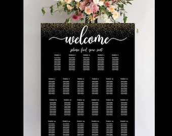 Black and Gold Confetti Seating Chart , Wedding Signs , Party Signs , Seating Arrangement , Wedding Seating Chart Template,