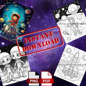 Space Coloring Pages | Space Coloring Sheets, Rockets, Planets, Stars, Astronauts, Aliens, Space Themed Kids Party, Instant Download