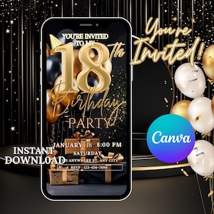 Editable 18th Birthday Party Invitation | Digital Download | Customizable Canva Template | Instant Party Invite