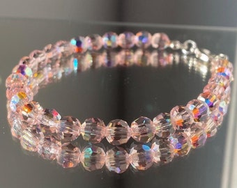 Rose Crystal Bracelet - Dainty Sparkly, Elegant Iridescent Jewelry, Pink Spring Bracelet for her, Dreamy Ethereal Coquette Vintage y2k gift