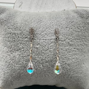 Silver Genuine Crystal Drop Dangle Earrings - Stainless Steel