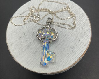 Genuine Crystal Key Necklace on a Sterling Silver 18” Necklace