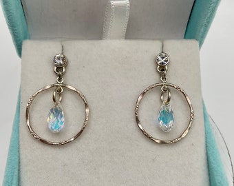 Sterling Silver Genuine Crystal Drop Dangle Earrings AB