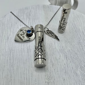 Silver Ash Urn Necklace Charm Birthstone with Personalization for Male or Female Funeral Memorial
