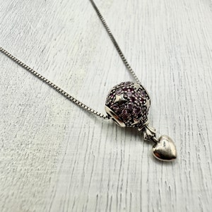 Rhinestone Air Balloon Pendant Necklace: Sterling Silver Heart Charm