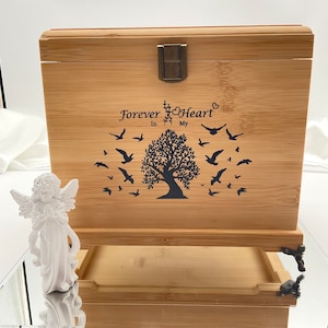 Bamboo Wood Cremation Urn: Angel Cherub Hardware, Memorial Container