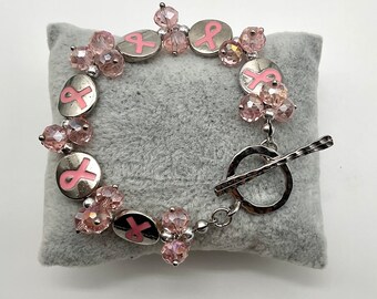 Bracelet de sensibilisation au cancer du sein et de cristal de survie en argent
