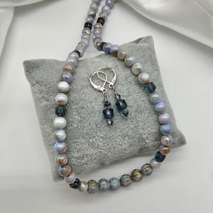 Blue Swirl Pearl Necklace 18” with Matching Earrings Wedding Bridal Prom Jewelry