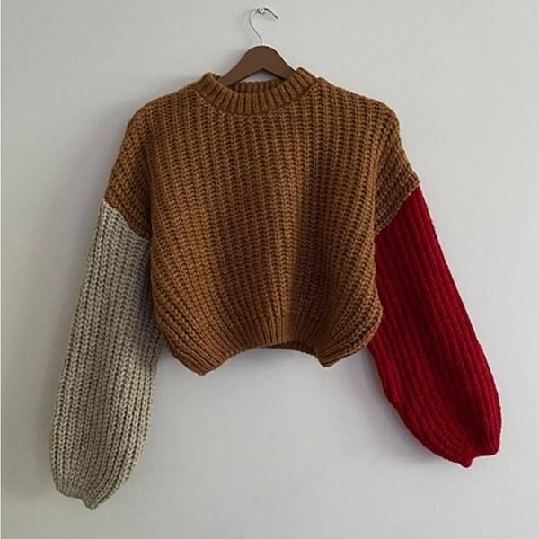 Acul Pullover Häkelmuster, Größen XS-4XL, Trendy Pullover Häkelmuster, Colorblock Pullover