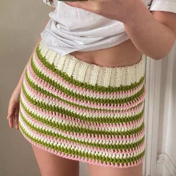 Crochet Mini Skirt Pattern, Stripped Mini Skirt, Famous Crochet Skirt, Written Crochet Pattern