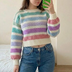 Lycia Sweater Crochet Pattern, Sizes XS-4XL, Trendy Sweater , Striped Jumper DIY,