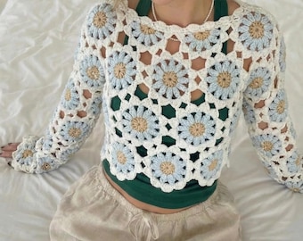 Puffy Daisy Top Crochet Pattern; Easy Floral Lace Design Top DIY (PDF US Terms)