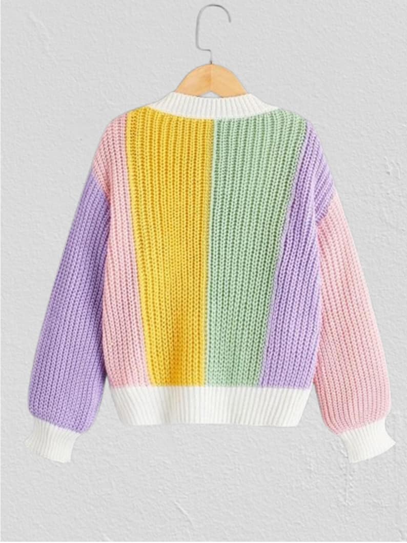 Modèle de cardigan coloré au crochet, veste facile au design arc-en-ciel, tailles S-4XL (PDF Conditions US) image 4