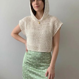 Modello per maglia con cappuccio in rete all'uncinetto, modello Lycia, taglie XS-4XL, senza cuciture (PDF)