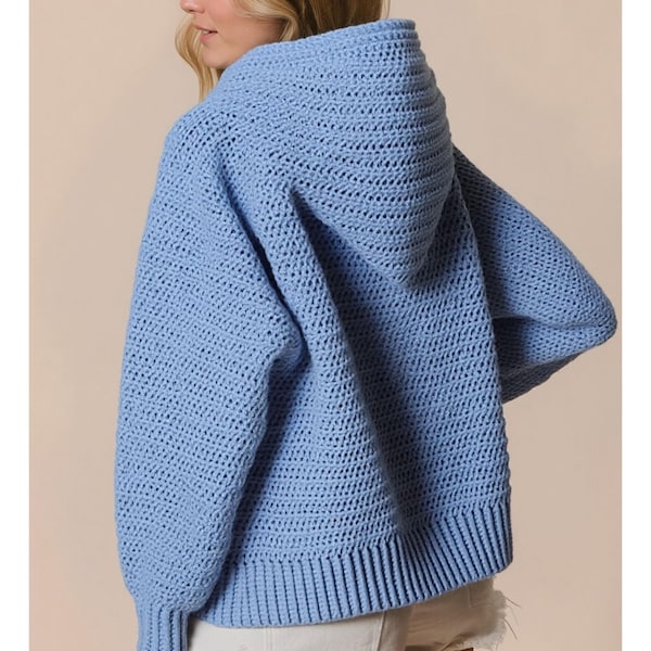 Hoodie Sweater Crochet Pattern, Sizes XS-4XL, Trendy Sweater Crochet Pattern, Crochet Jumper, ENGLISH US Terms,