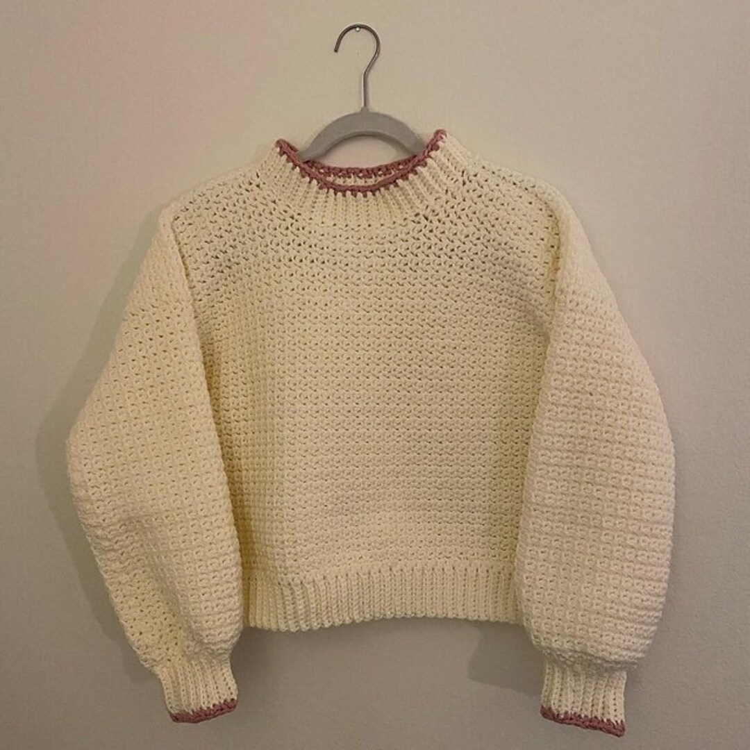 Striped Crochet Knit Boxy Long Sleeve Sweater main image 1