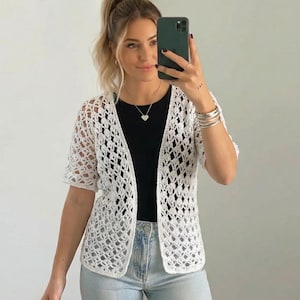 Summer Cardigan Crochet Pattern, Short Sleeve Laced Bikini Cover, Laced Design Robe (PDF)