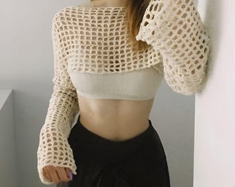 LaMalla Top Crochet Pattern, Cropped Mesh Design Shrug Sleeves, Easy Bikini Cover (PDF)