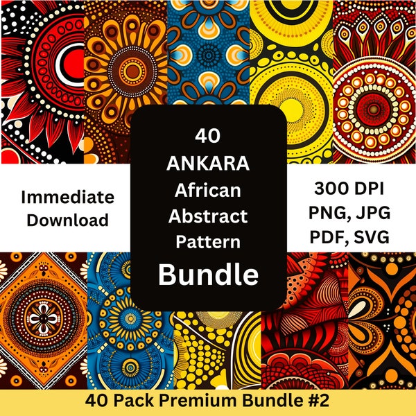 40 Ankara papier africain motif abstrait tissu Wax Digital Bundle | JPG, PNG, Pdf, SVG| Album | 300 ppp